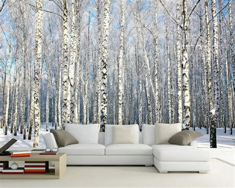 Beibehang 3d Wallpaper Birch Forest Snow Landscape Television