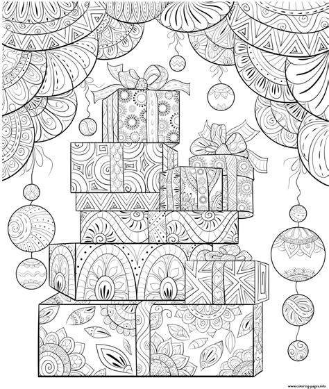 Christmas For Adults Presents Baubles Intricate Pattern Coloring Page
