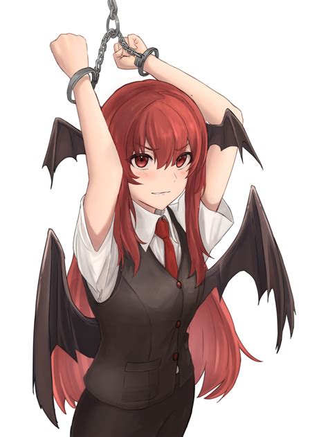 Aisumegane Koakuma Touhou Absurdres Commentary Request Highres 1girl Arms Up Bat Wings