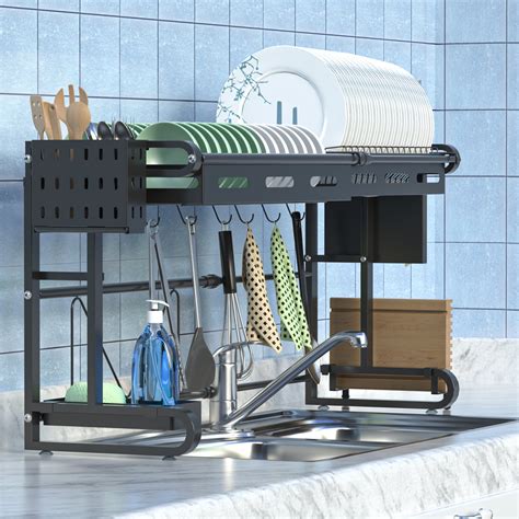 Expandable Over The Sink Dish Drying Rack Flexible Drainer Shelf Rack