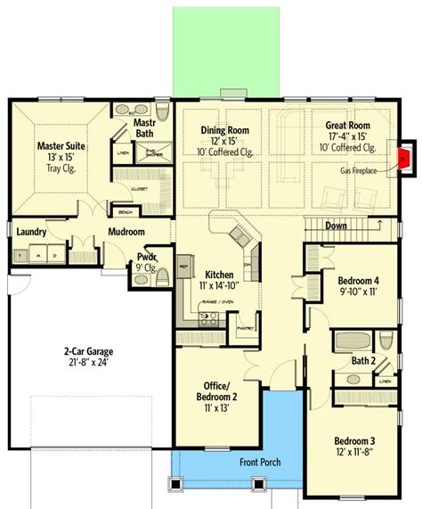 3 Bedroom Traditional Craftsman Home Plan With Private Office