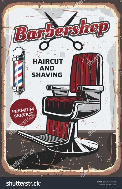 Barbershop Vintage Poster Chair For Hairstyling And Scissors Great