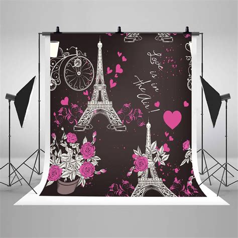 Eiffel Tower Roses And Hearts Photography Backdrops Seamless Photo