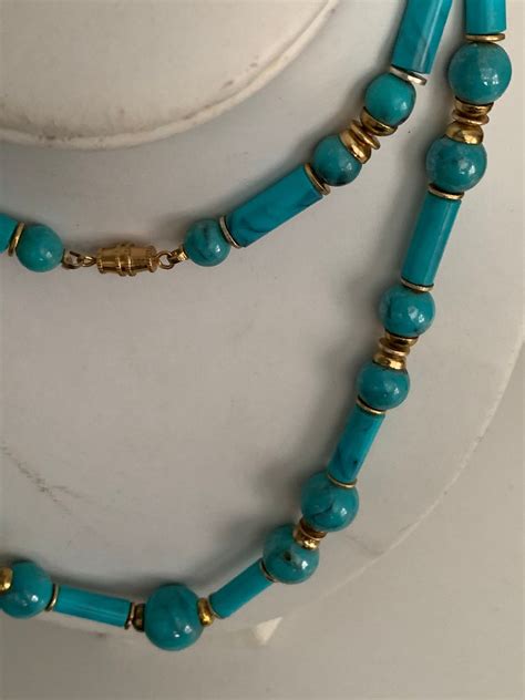 Vintage Turquoise Gold Bead Necklace Stunning Boho Necklace Etsy Uk