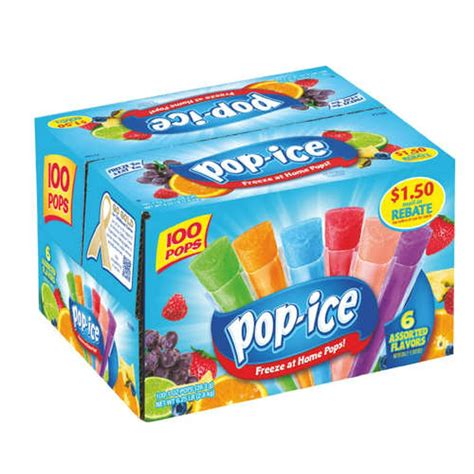 Pop Ice 6 Fruity Flavors Giant Freeze Pops 15 Oz 100 Count
