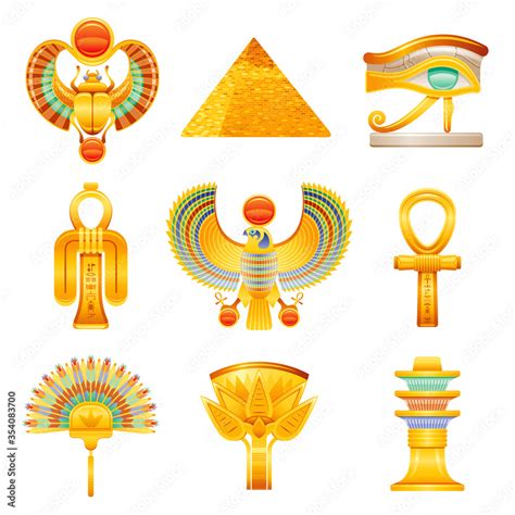 Stockvektorbilden Ancient Egypt Icon Set Egyptian Pharaoh Vector Symbols Ra Sun Scarab