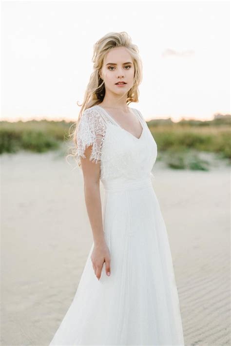 Short Sleeve Boho Wedding Dress Jenniemarieweddings