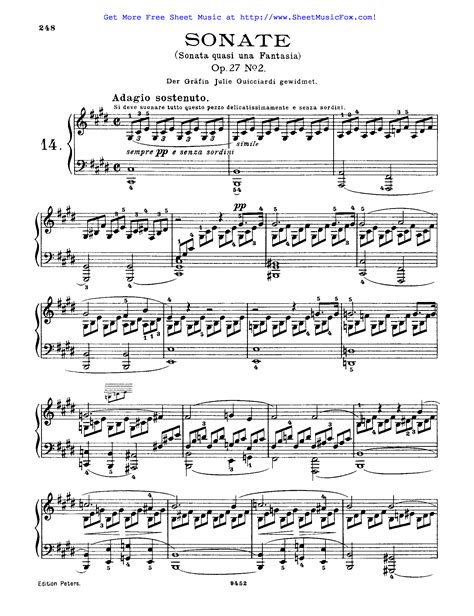 Free Sheet Music For Piano Sonata No14 Op27 No2 Beethoven Ludwig Van By Ludwig Van Beethoven