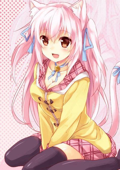 Anime Girl Pink Hair Brown Eyes Cat Ears Cat Tail Neko