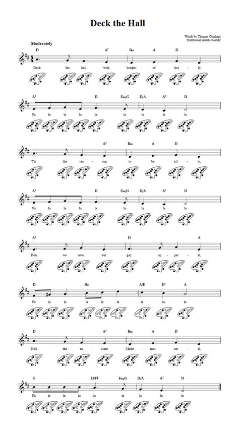 Deck The Hall 12 Hole Ocarina Sheet Music And Tab With Chords And Lyrics