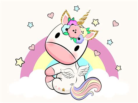 A Cartoon Unicorn Sitting On Top Of A Rainbow