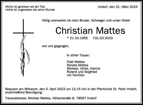 Traueranzeigen Von Christian Mattes Schwaebische De Trauerportal