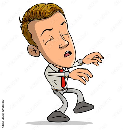 Cartoon Brunette Walking Funny Tired Boy Character Walking While
