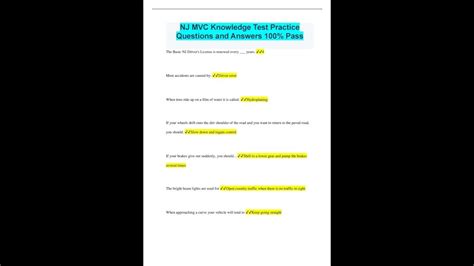 Nj Mvc Knowledge Test Practice Questions And Answers 100 Pass Youtube