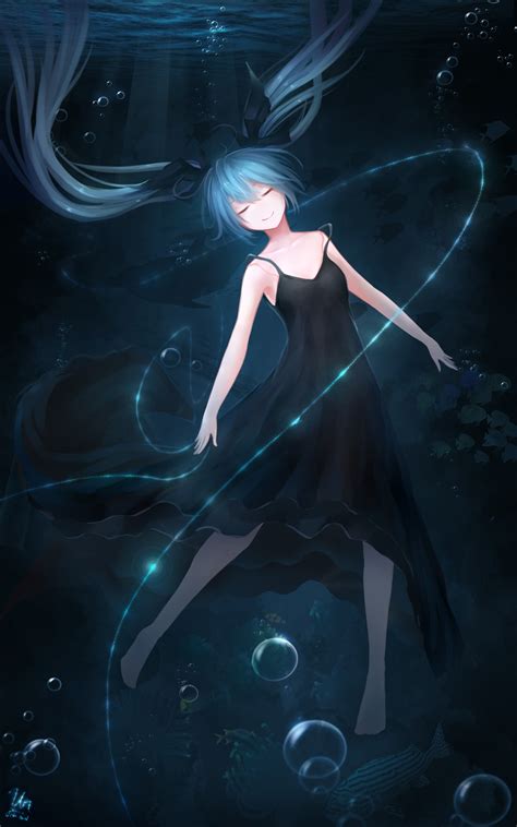 Illustration Long Hair Black Dress Anime Anime Girls Fish