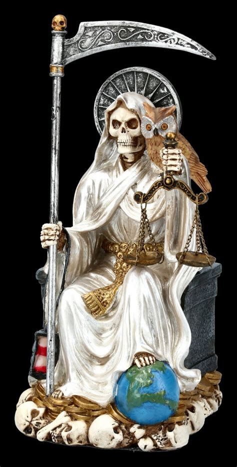 Santa Muerte With Owl Statue Black Santa Muerte Santa Etsy