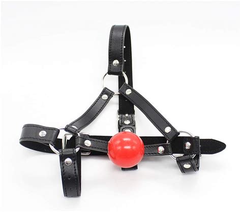 Bundles Toys Pu Leather Head Harness Bondage Open Mouth Gag Restraint Red Silicone