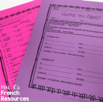 Avoir être French verbs notes and worksheet - present tense | TpT