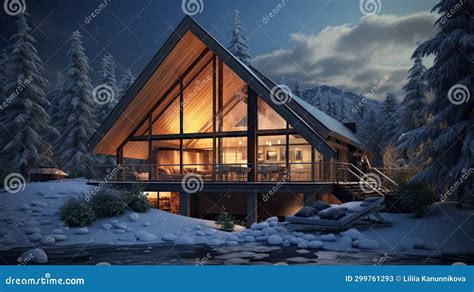 A Cedar Wooden House Nestled in the Mountains Amidst a Winter Forest