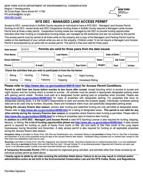 Nys Dec Land Access Permit Fill Online Printable Fillable Blank