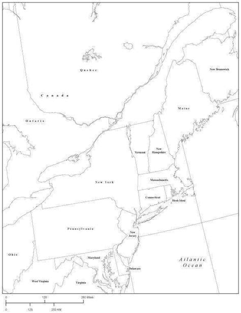 Usa Northeast Region Black And White Map With State Boundaries