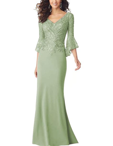 Pearlbridal Women S Bodycon Mermaid Mother Of The Bride Dresses Lace Ruffle Sleeves Long Evening