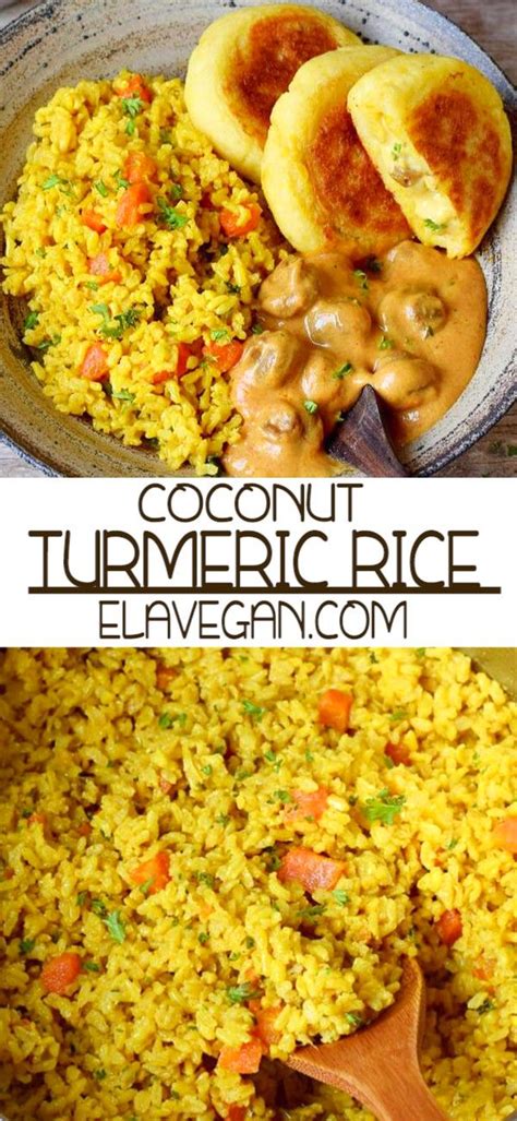 Turmeric Rice With Coconut Vegan Side Dishes Vegan Sides Healthy