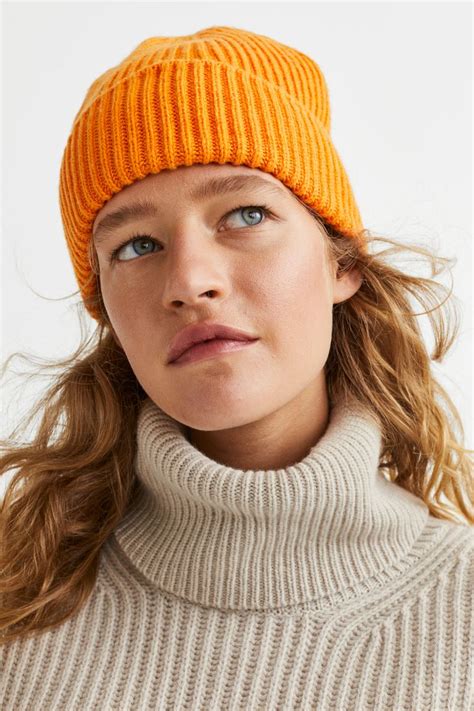Rib Knit Hat Orange Ladies Handm
