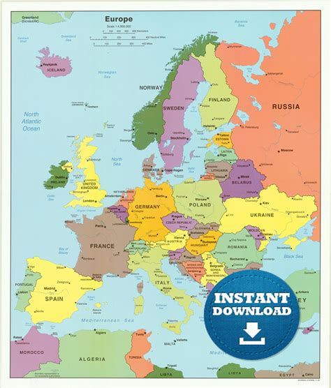 Political Map Of Europe Free Printable Maps Digital Modern Map Of Europe Printable Download