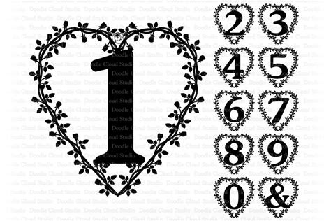 Floral Heart Numbers Svg Decorative Monogram Number By Doodle Cloud