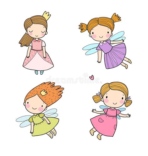 Cartoon Fairies Characters Fairy Creatures With Wings And Magic Wands
