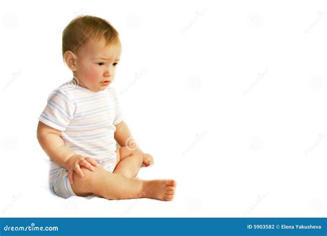 Upset Baby Boy Over White Stock Photo Image Of Alone 5903582