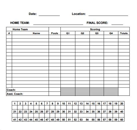 Basketball Score Sheet 2018