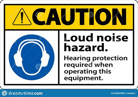 Caution Hearing Protection Required Sign On White Background Stock