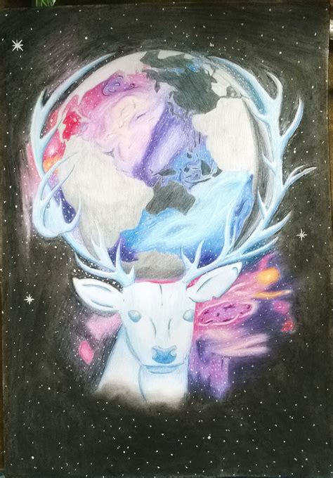 Galaxy Deer Drawing The Second By Lisameart