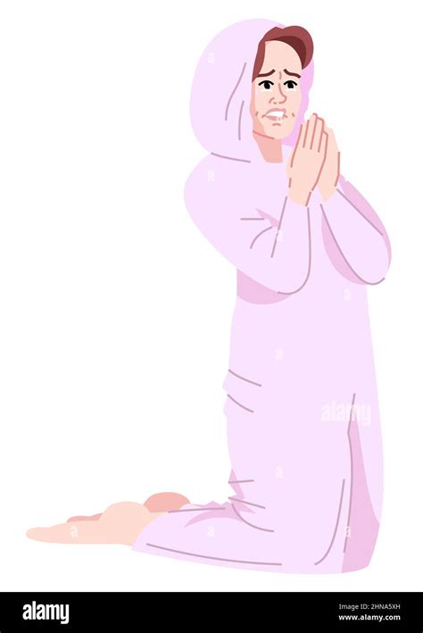 Crying Woman Being Addicted To Praying Semi Flat Rgb Color Vector