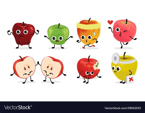 Apple Characters Cartoon Fruit Mascots With Funny Vector Image