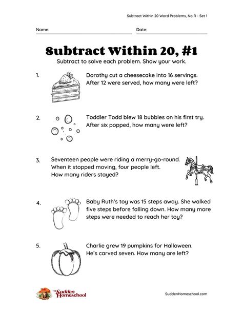 Subtraction Within 20 Worksheet