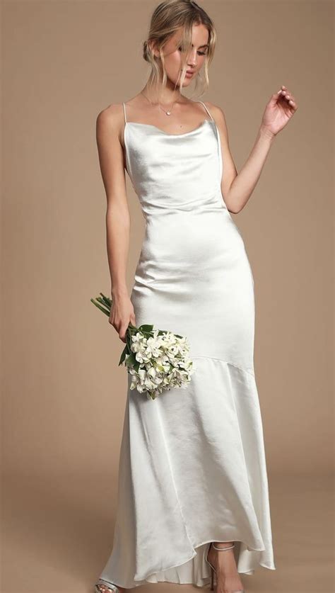 Aisle White Satin Cowl Neck Maxi Dress White Satin Dress Dresses