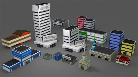 3d Model Low Poly Buildings Three Vr Ar Low Poly Cgtrader