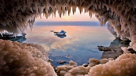 Nature Landscape Water Sea Jordan Country Dead Sea Cave Sunset