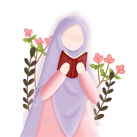 Gambar Gilr Baca Quran Muslimah Alquran Bunga Png Transparan Clipart