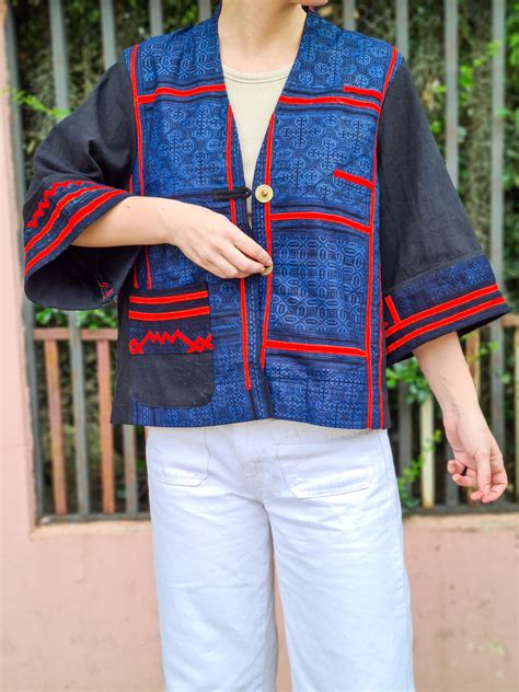 hmong-batik-light-jacket-ethnic-pocket-shirt-hill-tribe-etsy