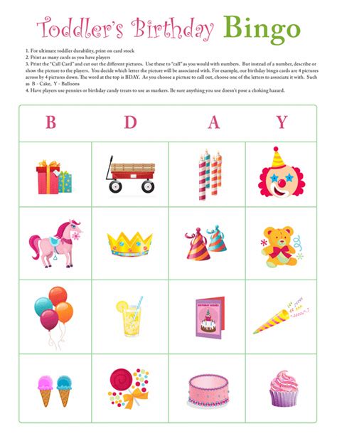 Toddler Birthday Bingo Card 3 Free Printable Coloring Pages