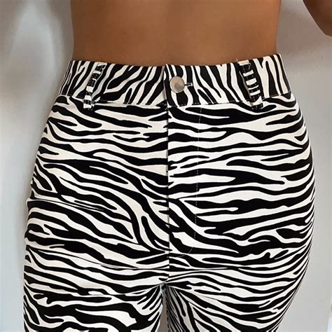 Zebra Print Trousers Zebra Pants Black White Stripe Depop