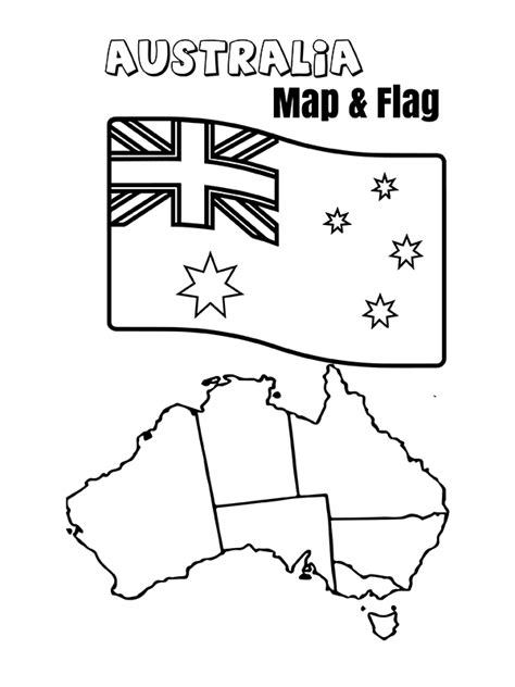 Australia Flag And Map Coloring Page Free Printable Coloring Pages