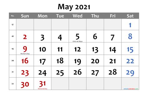 May 2021 Weekly Calendar Printable Printable Word Searches