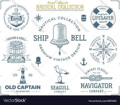 Vintage Nautical Stamps Set Old Ship Retro Style Vector Image