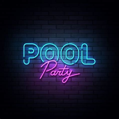 Premium Vector Pool Party Neon Sign Bright Signboard Light Banner