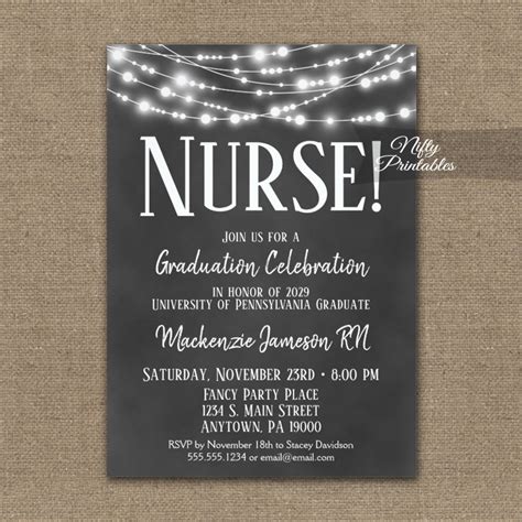 Nurse Graduation Invitations Chalkboard Lights Nifty Printables